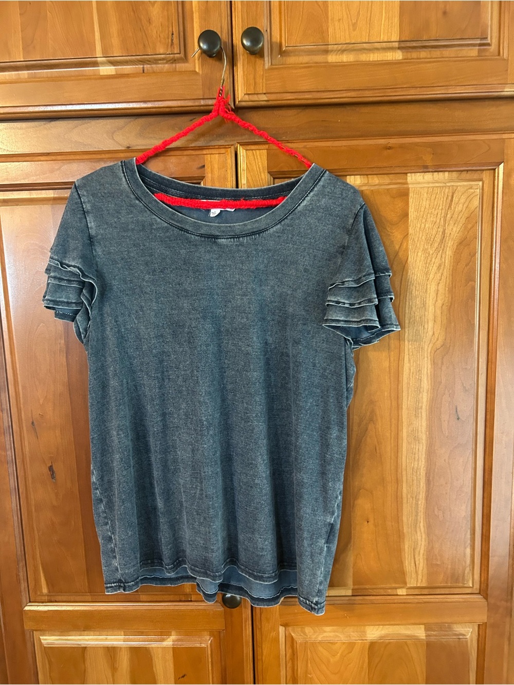 Washed denim Ruffled Sleeve Women’s Tee